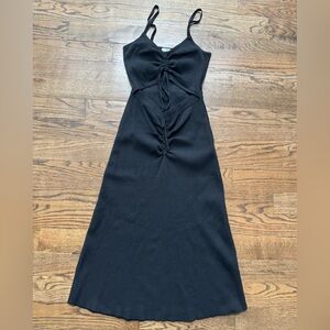 Lucy Paris Black Ribbed Midi Strappy Sundress – Size Medium